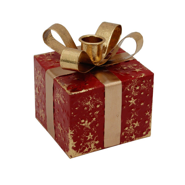 Northlight 4.5" Red Metal Gift Box Christmas Taper Candle Holder Wayfair